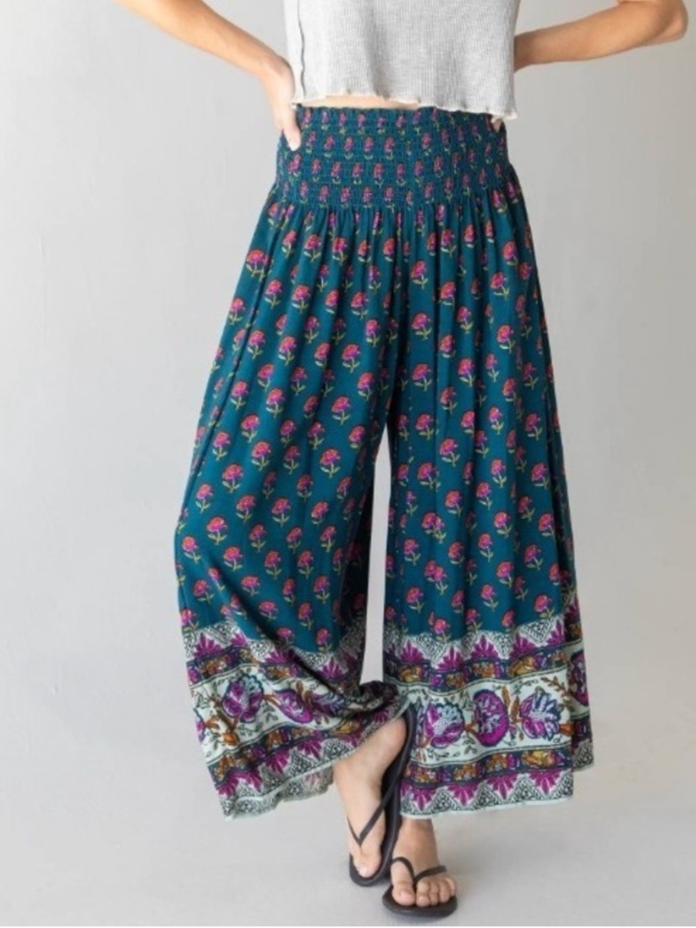 NWT NATURAL LIFE make a move wide leg palazzo pants size large border hem
